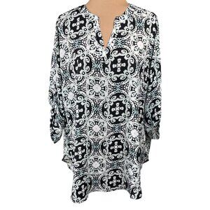 Est. 1946 Tunic Top Knit Stretch Size 18/20 Black White Teal V-Neck